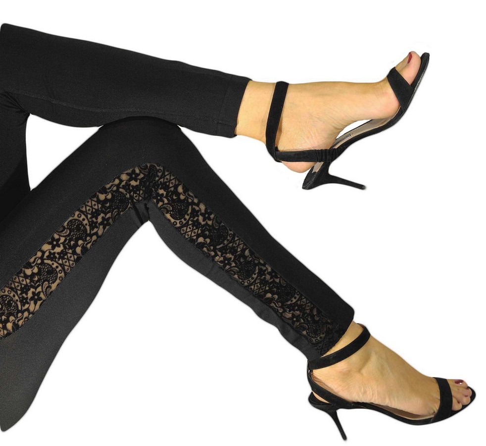 Soft silky touch microfiber leggings with lace side band